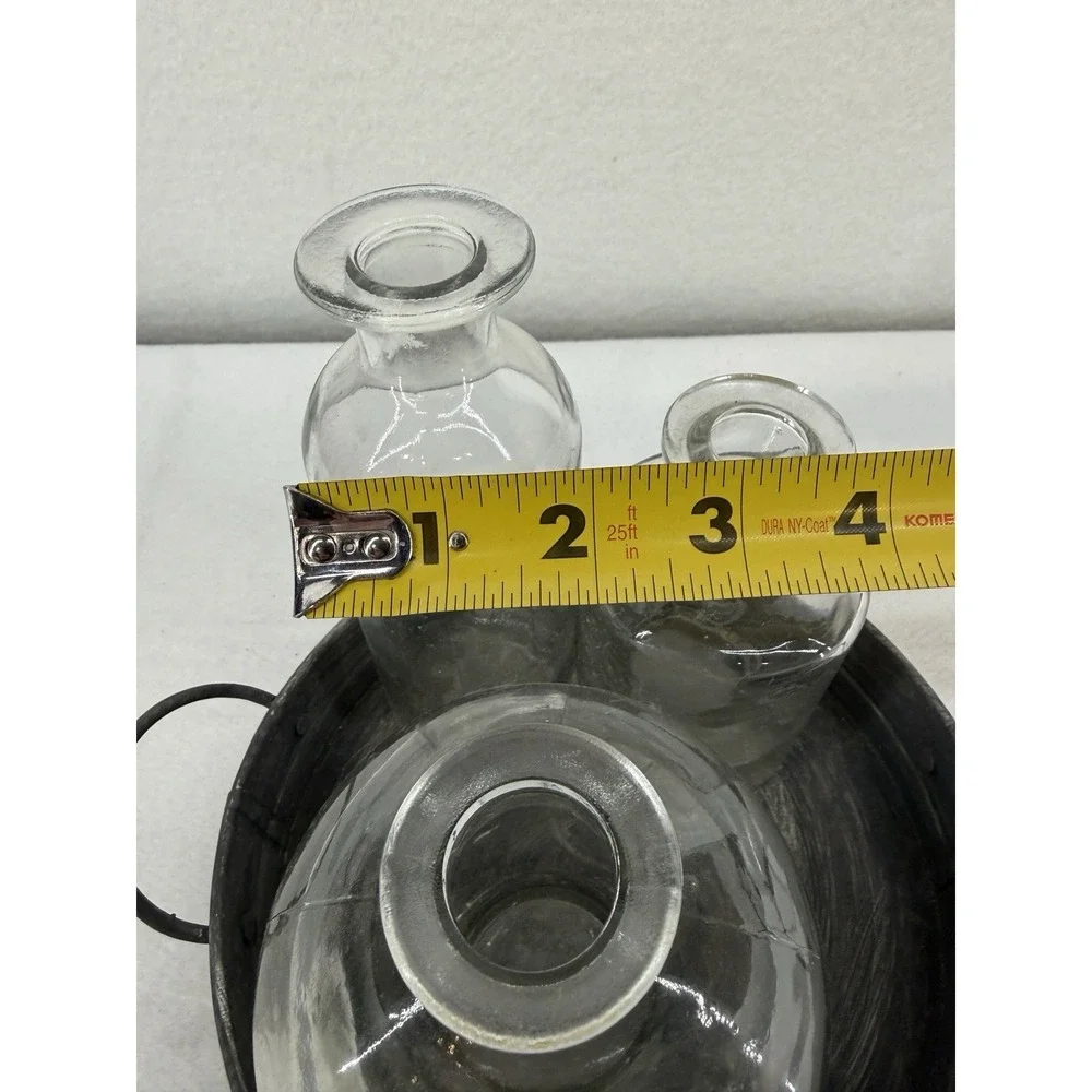 Set Of 3 Clear Glass Bud Vases In‎ Distressed Galvanized Tray